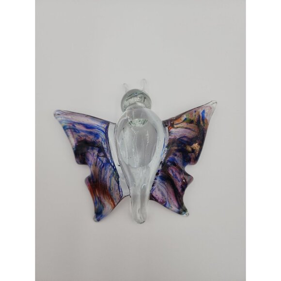Butterfly Handblown Glass Paperweight 5 x 4 inches With Purple Wings - Picture 5 of 5